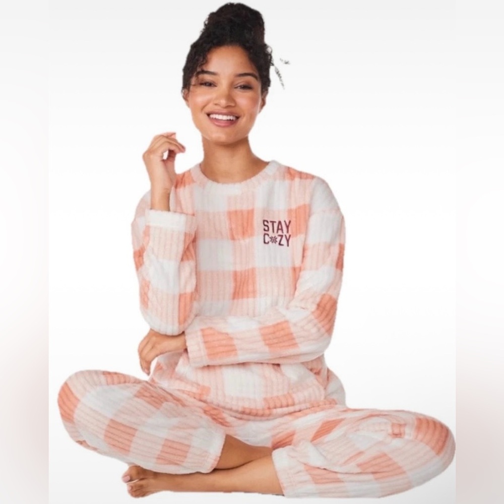 Joyspun Plush Pajama Set L (12-14) Apricot and White - Picture 5 of 5